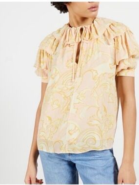 NWT Ted Baker Frisis MIB Frill Printed Top in Yellow/Pink SMALL